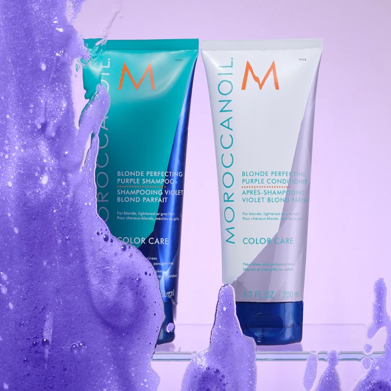 Moroccanoil Color Care Blonde Perfecting Purple kondicionierius šviesiems ir sruogelėmis ...