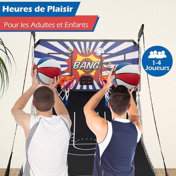 GYMAX Folding Arcade Basketball Game with Double Hoops, 8 Game Modes, Electronic Display, 4 Balls, Pump
