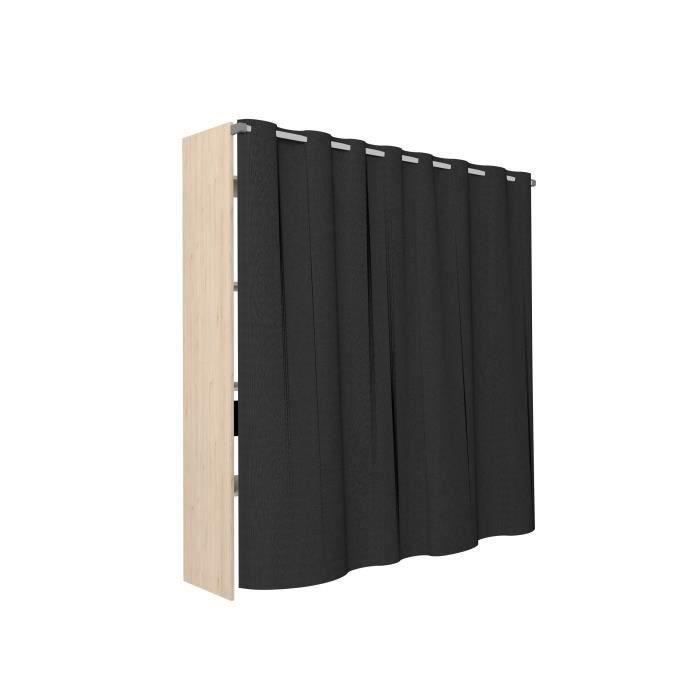 ARTIC double wardrobe - W198 x D48 x H203 cm - Oak finish + black curtain - Made in France