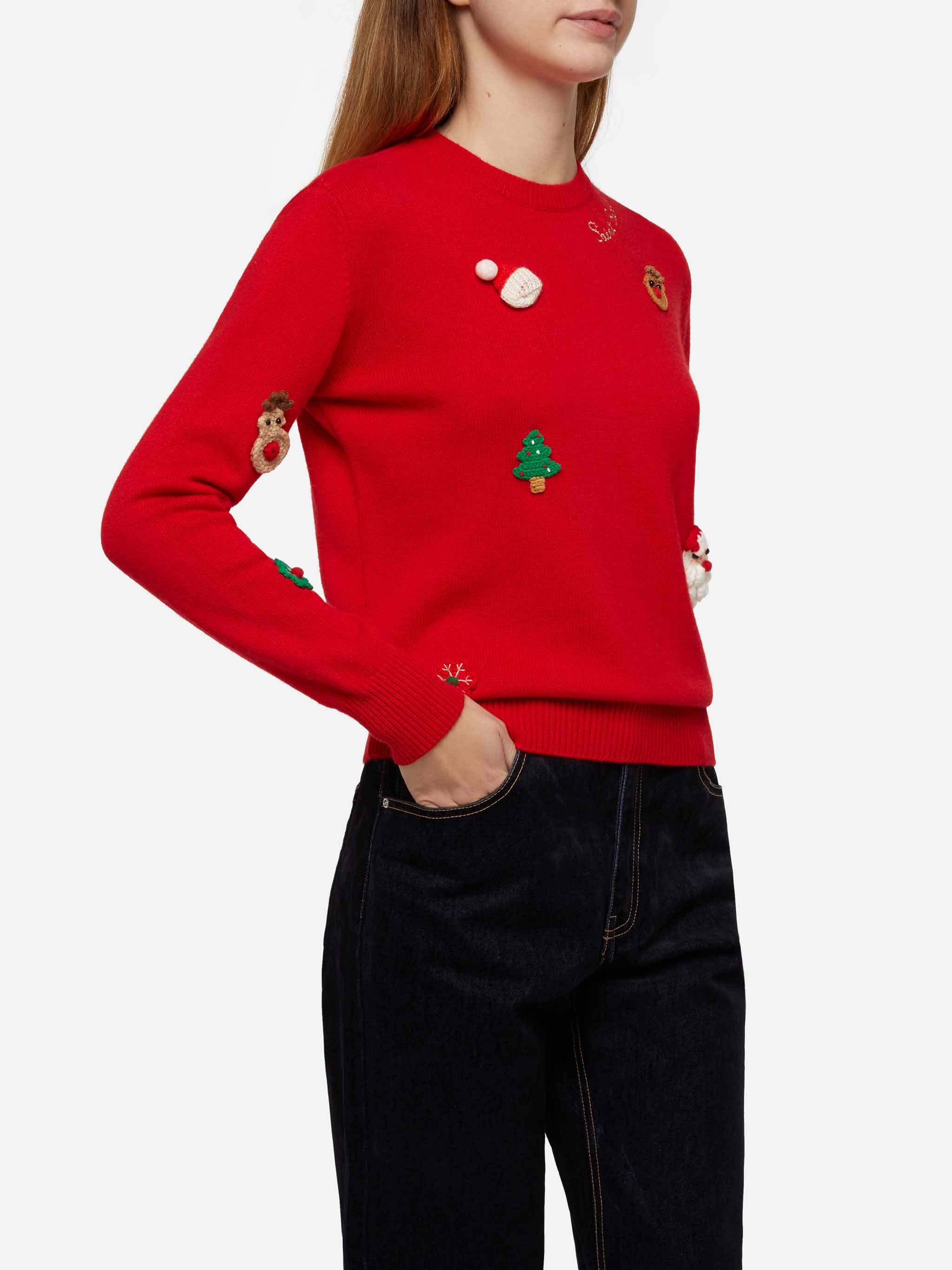 Pull en maille brossée pour femme avec broderie « Liste au Père Noël »