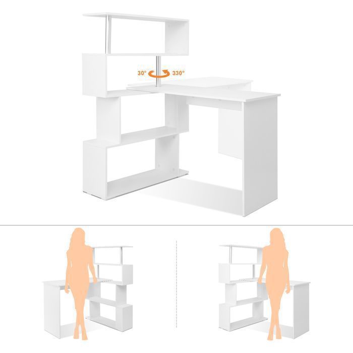 Mondeer Contemporary 4-Tier Computer Desk with Multi-Storage Shelf, White
