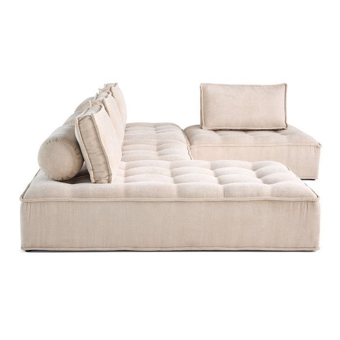 Marisol – 7-Sitzer-Modulsofa mit Panoramafunktion – strukturierter Samt – Beige