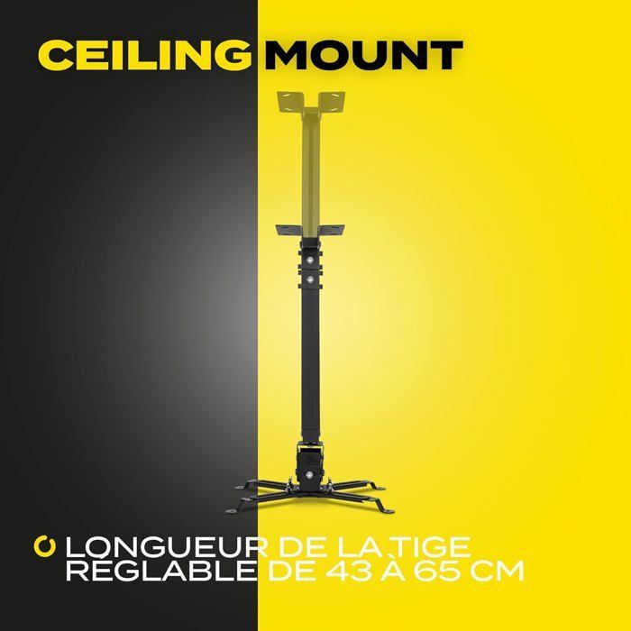 Ceiling and Wall Projector Mount, Steel, Up to 20 kg, Adjustable Length, 25° Angle, Stable Structure (Black).