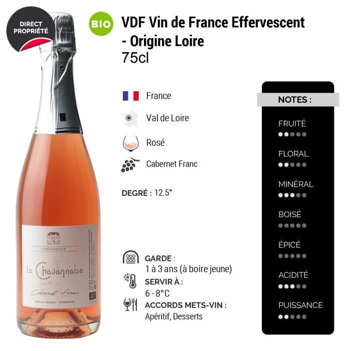 Chavannaise Rosé - Orgánico - Paquete de 3 x 75cl - Domaine de l'Enchantoir - Denominación de vino espumoso VDF (Vin de France) - Origen: Valle del Loira