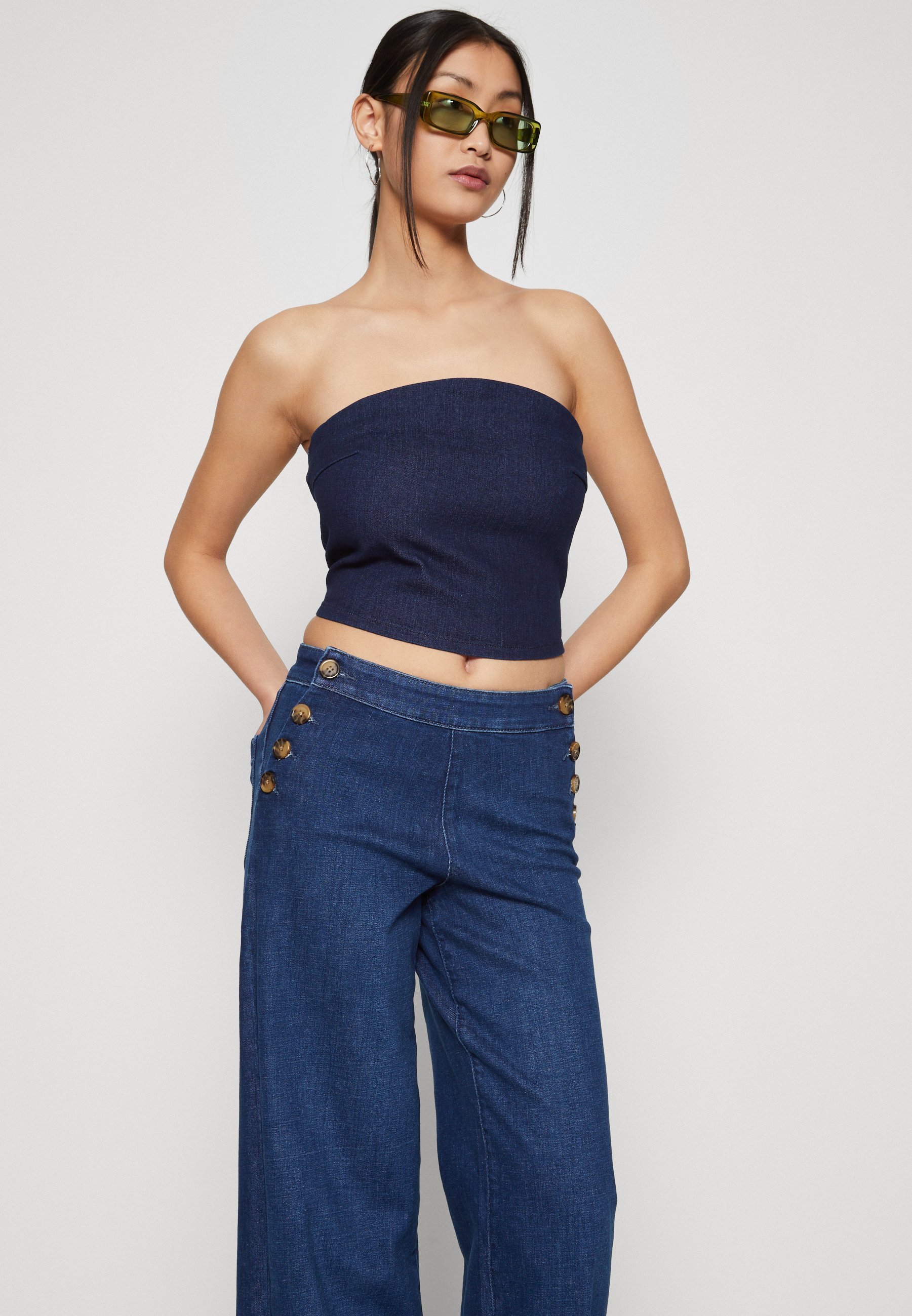 TYLKO W LMADISON BUTTON WIDE - Szerokie nogawki - ciemnoniebieski denim