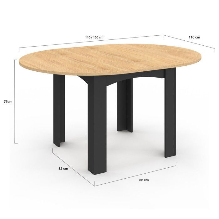 Uitschuifbare ronde eettafel - IDMARKET - DONA - Hout en zwart - 4-8 personen - 110-150 cm