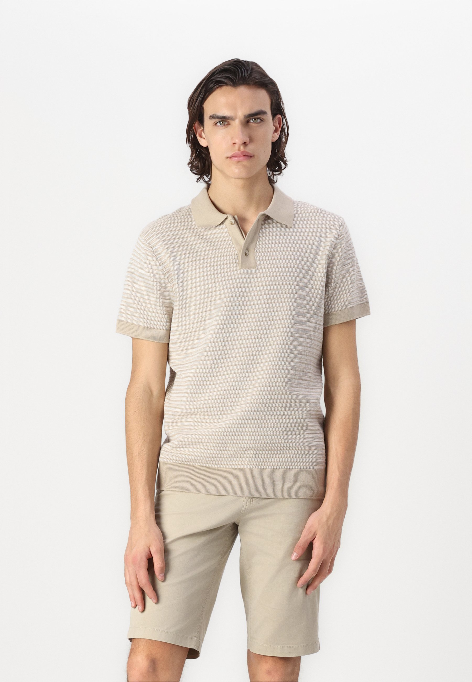 TOM TAILOR TWEEKLEURIGE GESTRUCTUREERDE Polo shirt - cashewbeige/wit