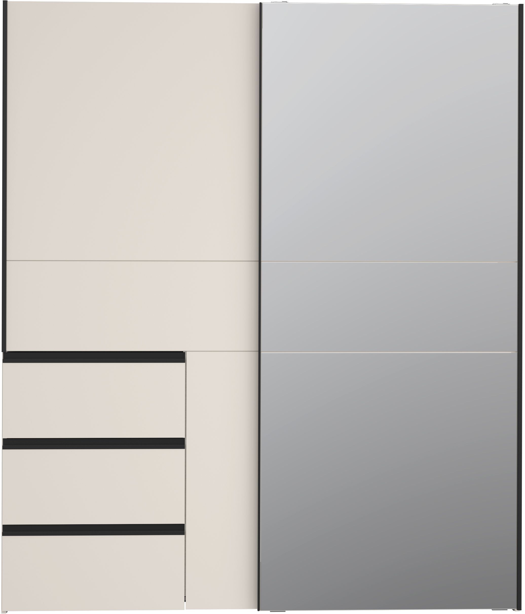 Armario - 2 puertas correderas, 3 cajones - Acabado arena y espejo - 170,3 x 61,2 x 200,5 cm (ancho x profundidad x alto) - WINN 2