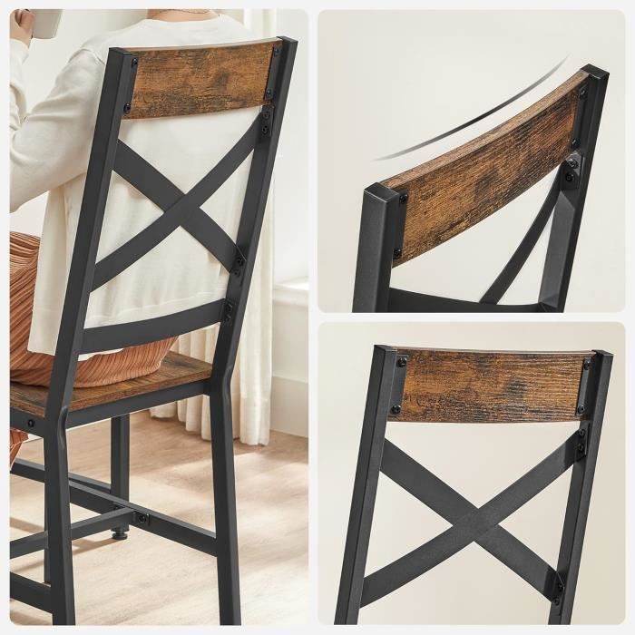 Sedie da pranzo VASAGLE, set da 4, sedie da cucina, struttura in acciaio, ergonomiche, marrone rustico e nero
