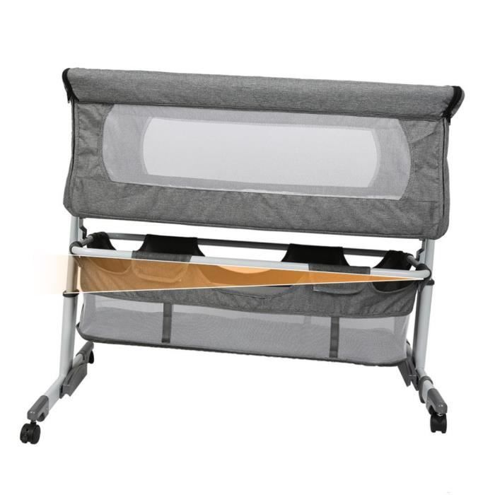 Culla MENGDA per neonati, ideale per il co-sleeping, con materasso e zanzariera, dotata di ruote e altezza regolabile da 70 a 87 cm - Grigio