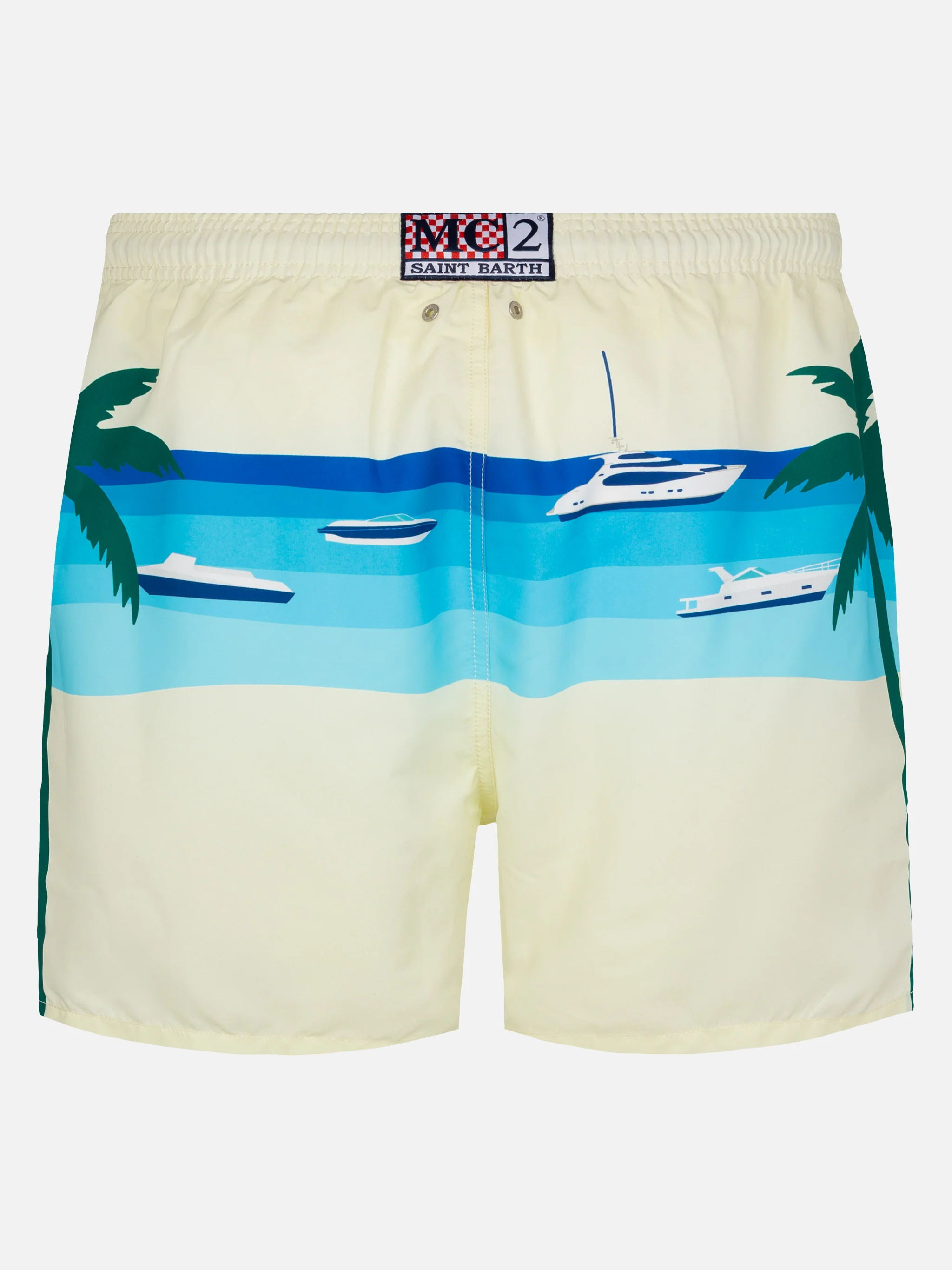 Costume mare lunghezza media Gustavia con stampa cartolina Formentera