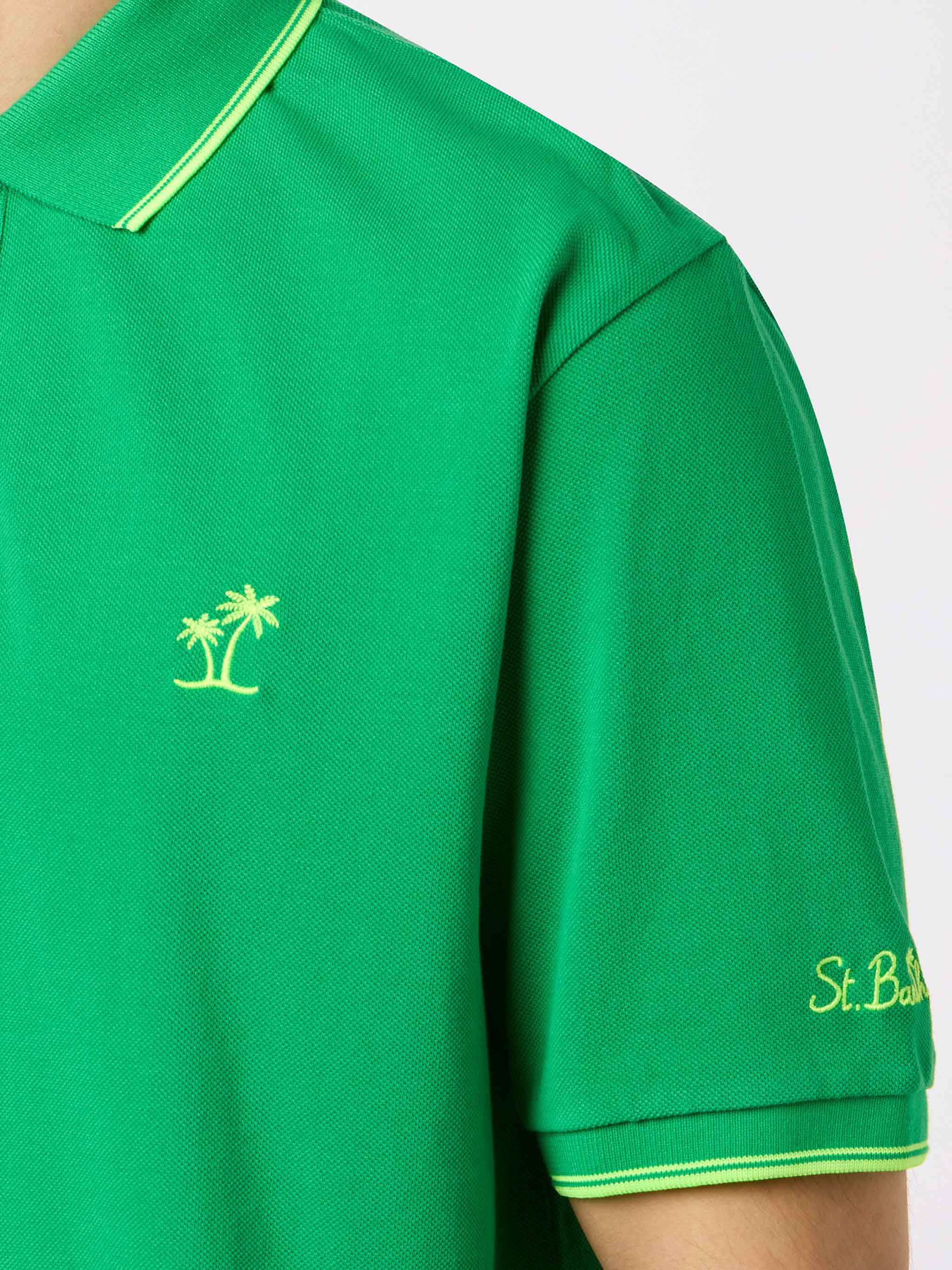 Polo homme Beverly Hills vert en piqué de coton avec broderie de palmiers