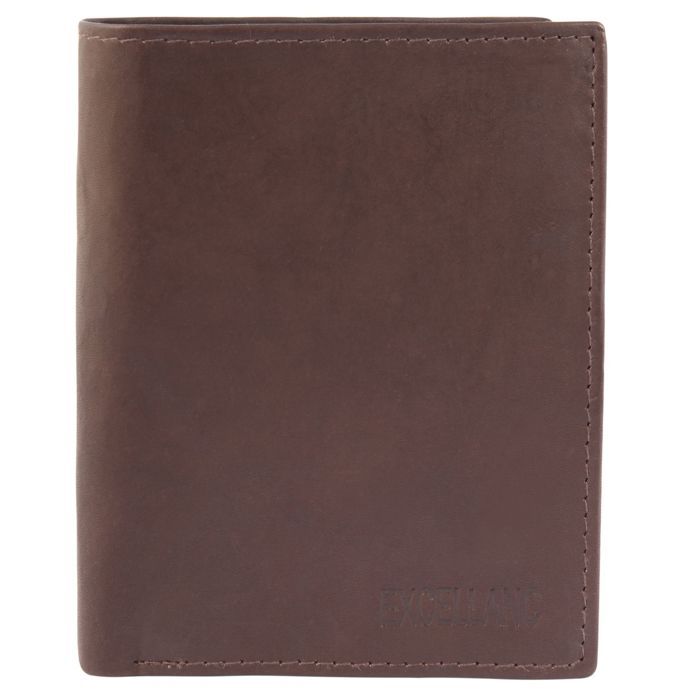 Wallet - EXCELLANC - Bahri - Brown cowhide leather - 8 card slots - Compact 12×9.5×2 cm