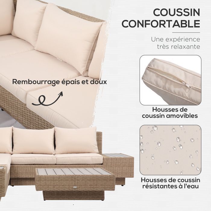 Outsunny - Salon de jardin - Résine tressée imitation rotin PE - 165x84x173cm - Marron