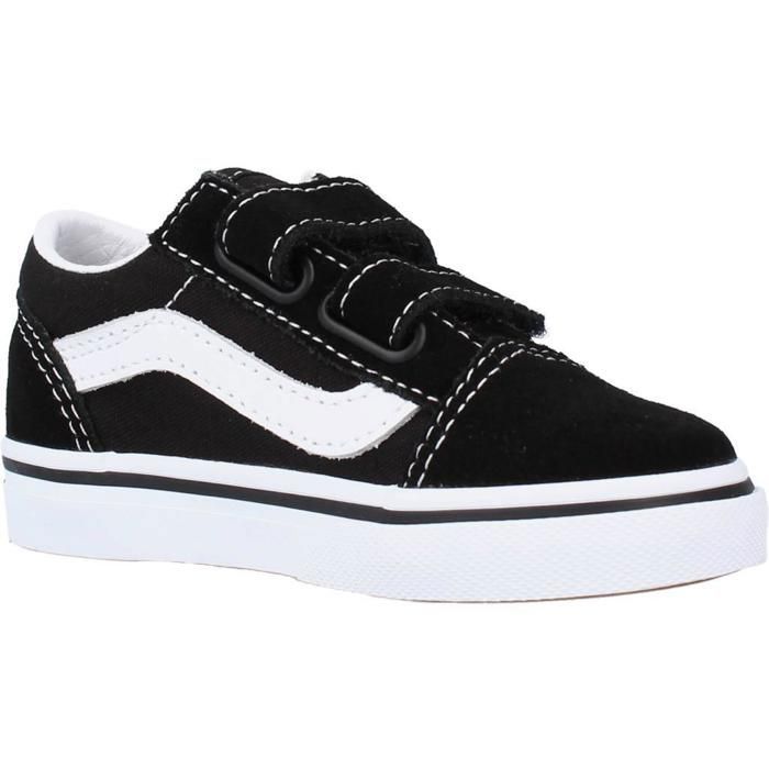Vans Old Skool V — Low-top sneakers for boys, black, with hook-and-loop closure and rubber sole