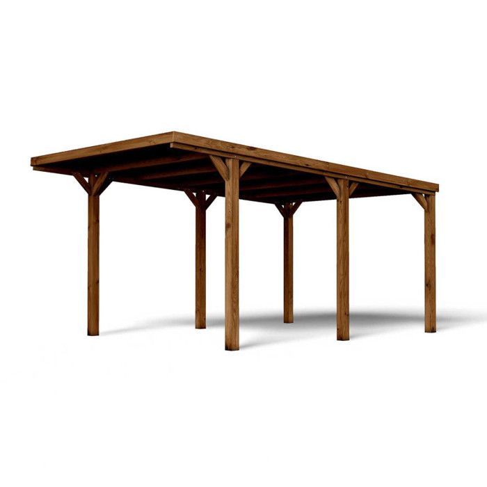 CARPORT BOIS 1 VOITURE 16,5M² 6 POTEAUX 12X12