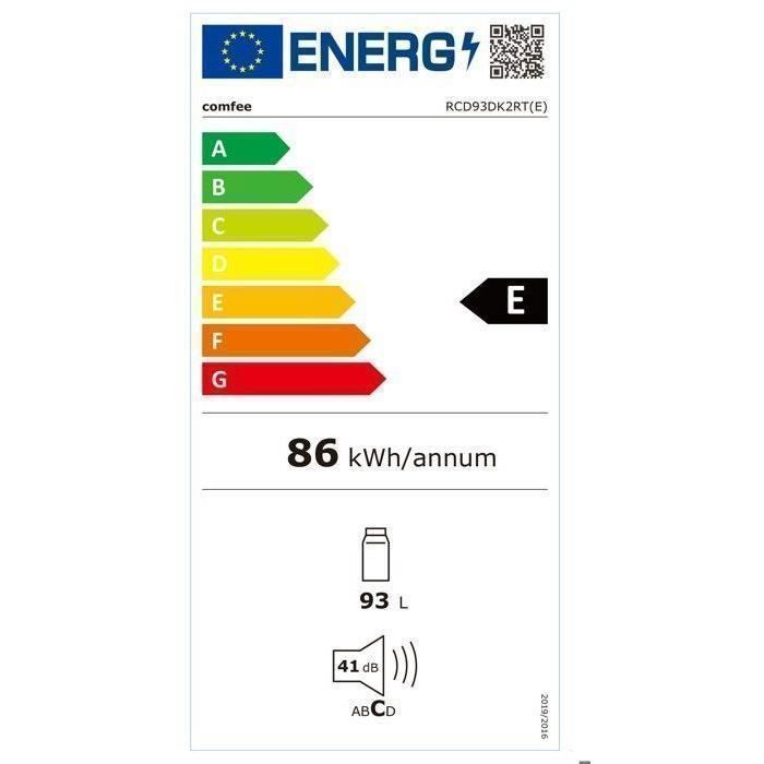 Refrigerador vintage Comfee RCD93DK2RT(E) com freezer na parte superior - 93L - Classe energética E - 48,8 x 49 x 83,5 cm - Preto
