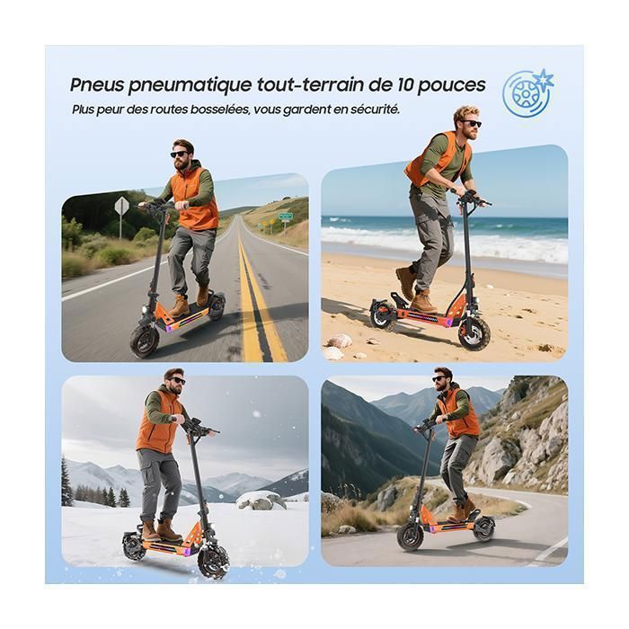 Monopattino elettrico TUNO NT3 1000W con app, velocità massima 45 km/h, autonomia 35-45 km, batteria 48V13Ah, pneumatici da 10 pollici, 4 modalità, pieghevole.
