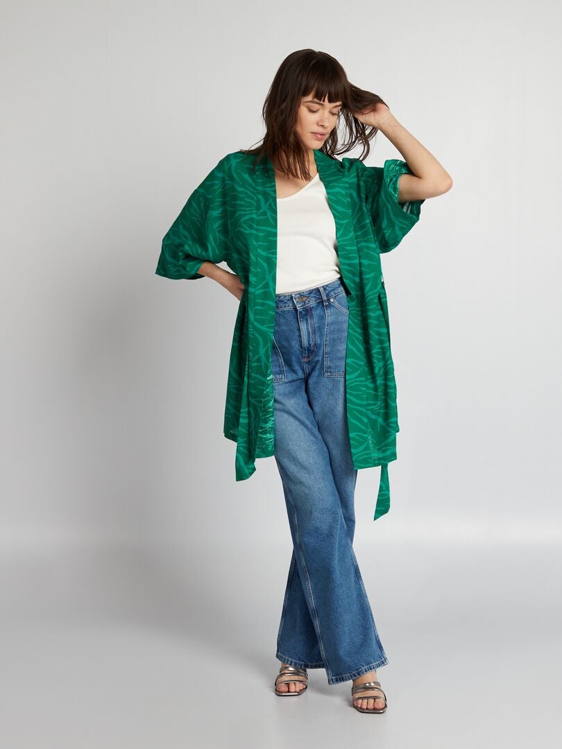 Chaqueta kimono con estampado de cebra - VERDE
