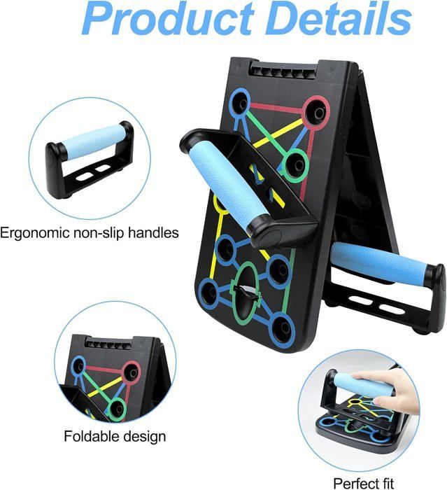 Planche Push up - HAUTSTORE - Pliable Multifonction - Ergonomique - Avec 2 Bandes de Résistance - Noir