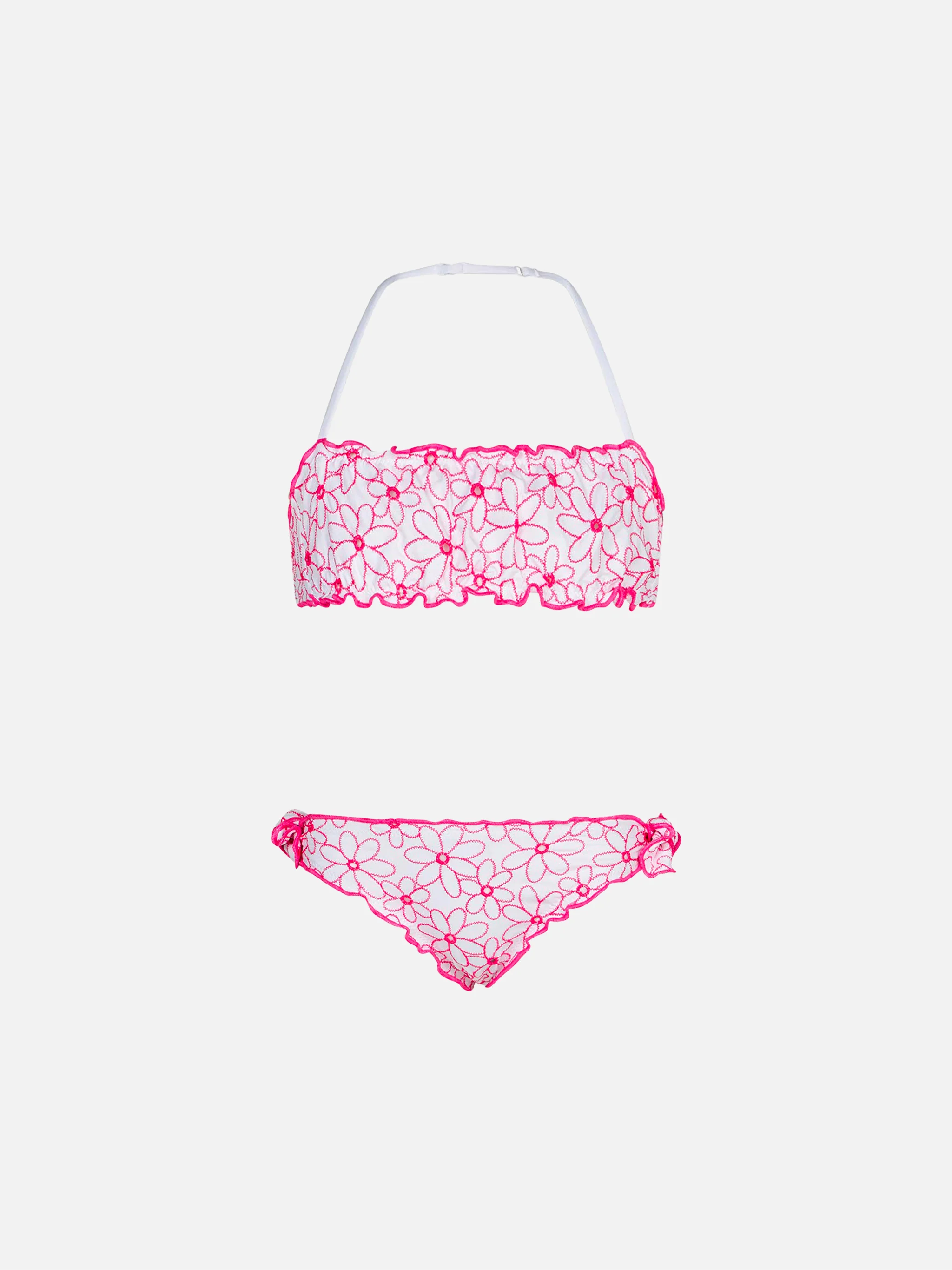 Bandeaubikini voor meisjes met madeliefjesborduurwerk