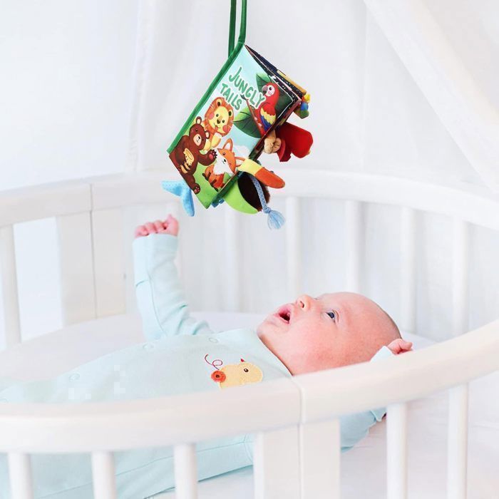 Juguetes Montessori para bebés de 0 a 12 meses para el aprendizaje temprano, libro sensorial de tela con animales y espejo (Mundo de la Selva)