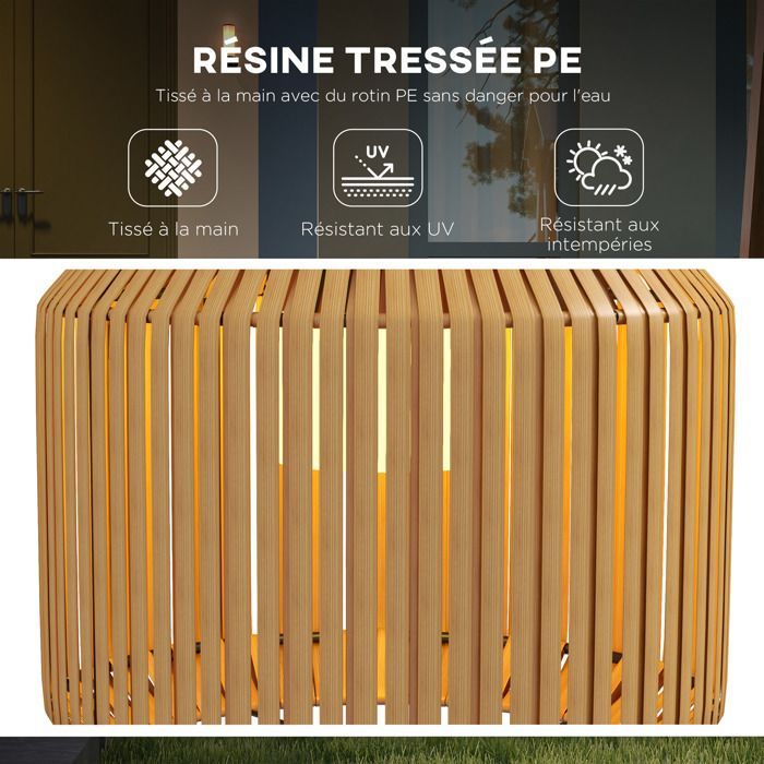 Lámpara de pie solar para exteriores Outsunny - con sensor de luz - estilo moderno - impermeable - fabricada en resina tejida - 130 cm - amarilla