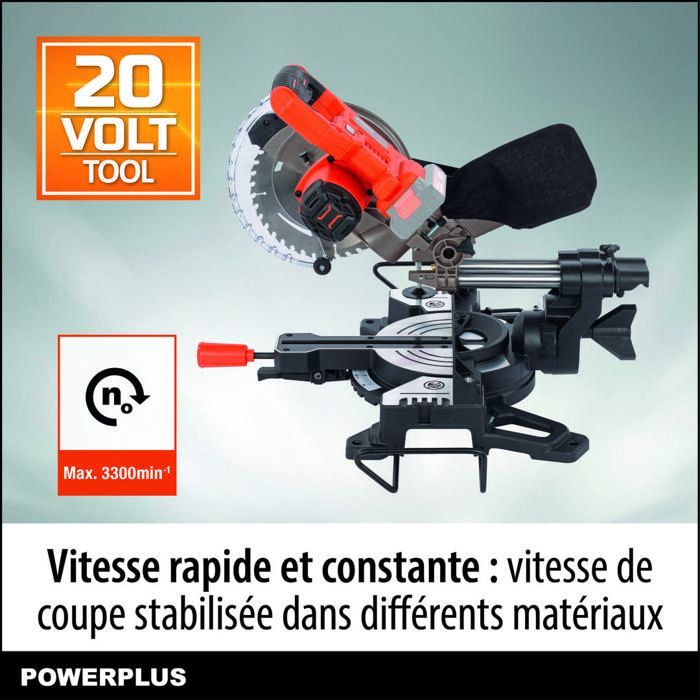 Sierra ingletadora inalámbrica Dual Power de 20 V POWDP2560 - Diámetro de corte de 210 mm - Láser integrado - Batería y cargador no incluidos - 1 accesorio
