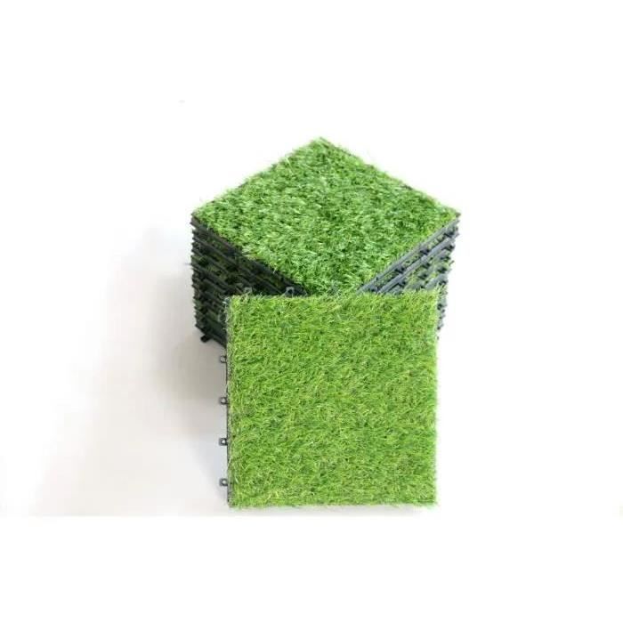 Placas de grama sintética com encaixe - GARDENMOOD - Pacote com 10 unidades - 30x30x2,4cm - Verde