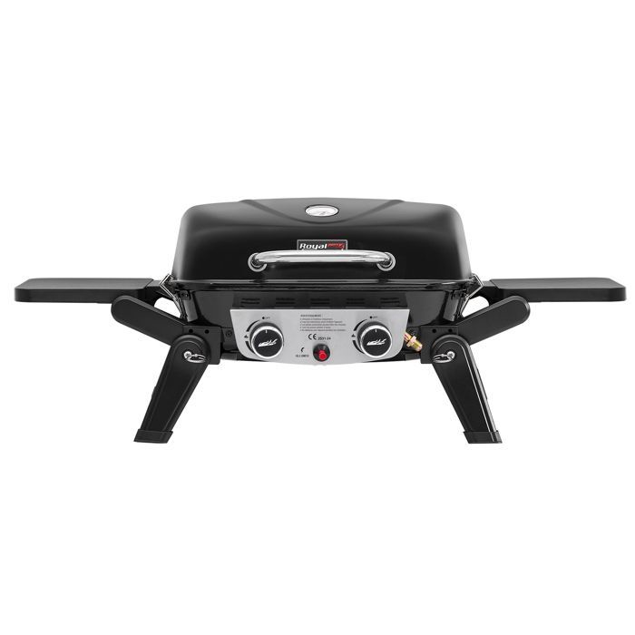 Barbecue Gaz Portable - Royal Gourmet - 2 Brûleurs Puissance 5 kW, Surface Cuisson 48 x 37 cm - avec Tables Latérales