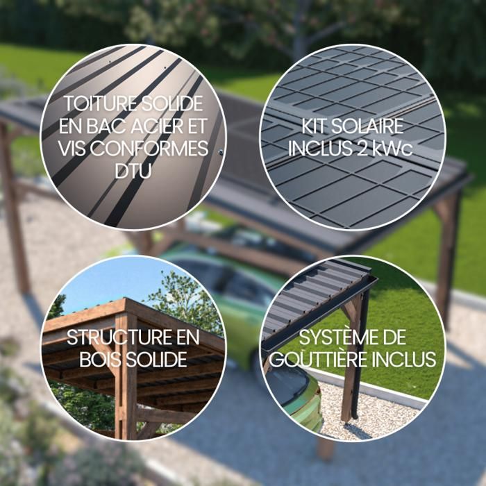 Carport solaire bois Elio - 15,5 m²