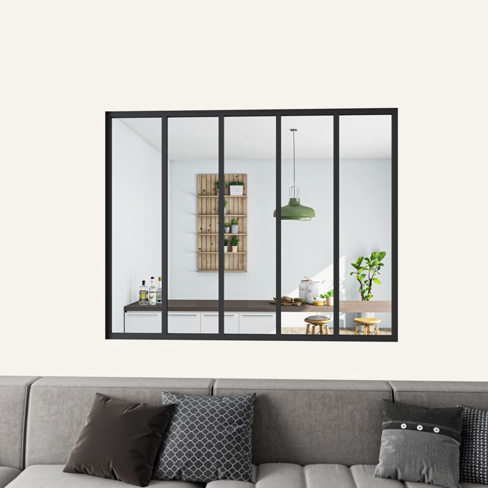 Werkstatt-Glastrennwand aus pulverbeschichtetem Aluminium und 4 mm starkem Sicherheitsglas – B 153 x H 108 cm – Schwarz – Maximale Helligkeit