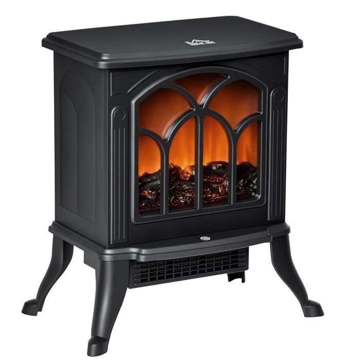 Chimenea eléctrica - HOMCOM - independiente 750-1500 W, efecto llama LED, protección contra sobrecalentamiento - acero - negro