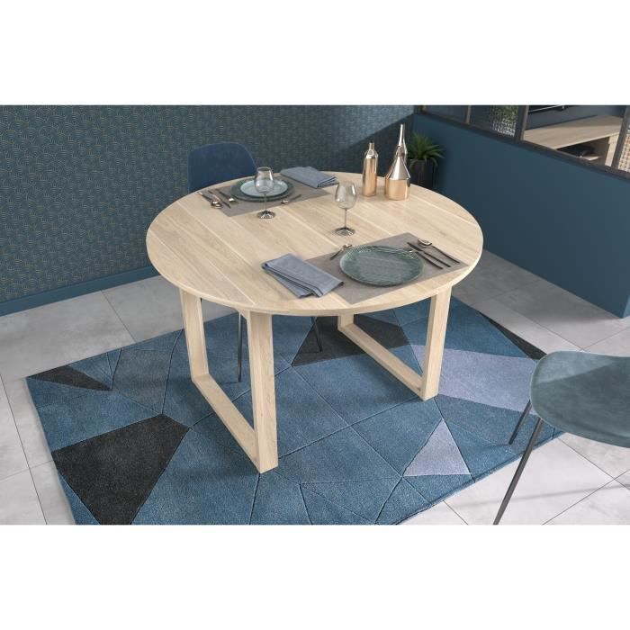 Mesa de comedor extensible - BETTY - Redonda - Acabado en roble - Capacidad para 4/6 personas - 120/155 x 120 x 75 cm - PARISOT
