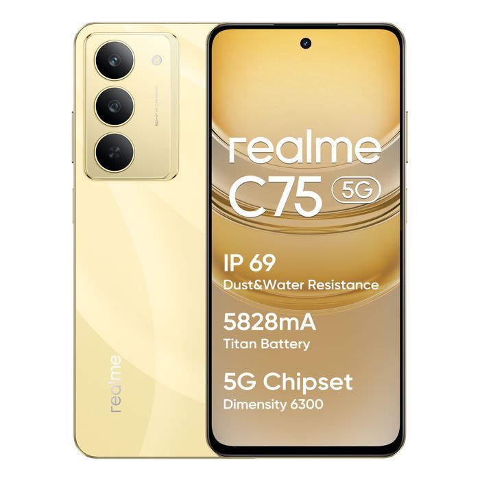 Smartphone realme C75 5G 8+256 GB, IP69, batería de 5828 mAh, chipset Dimensity 6300 5G, negro