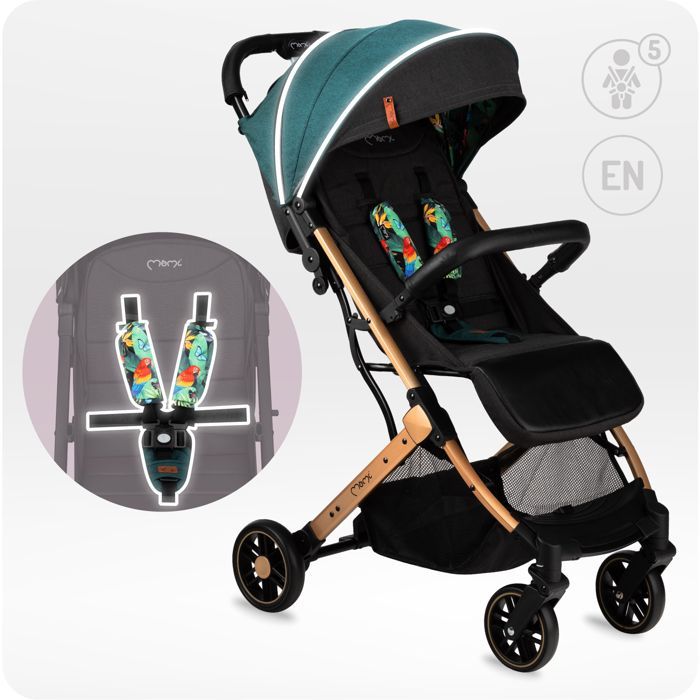 MoMi ESTELLE – Ultra Compact Baby Stroller – Lightweight 7.7 kg – One-Hand Fold – Suitcase Handlebar – Green