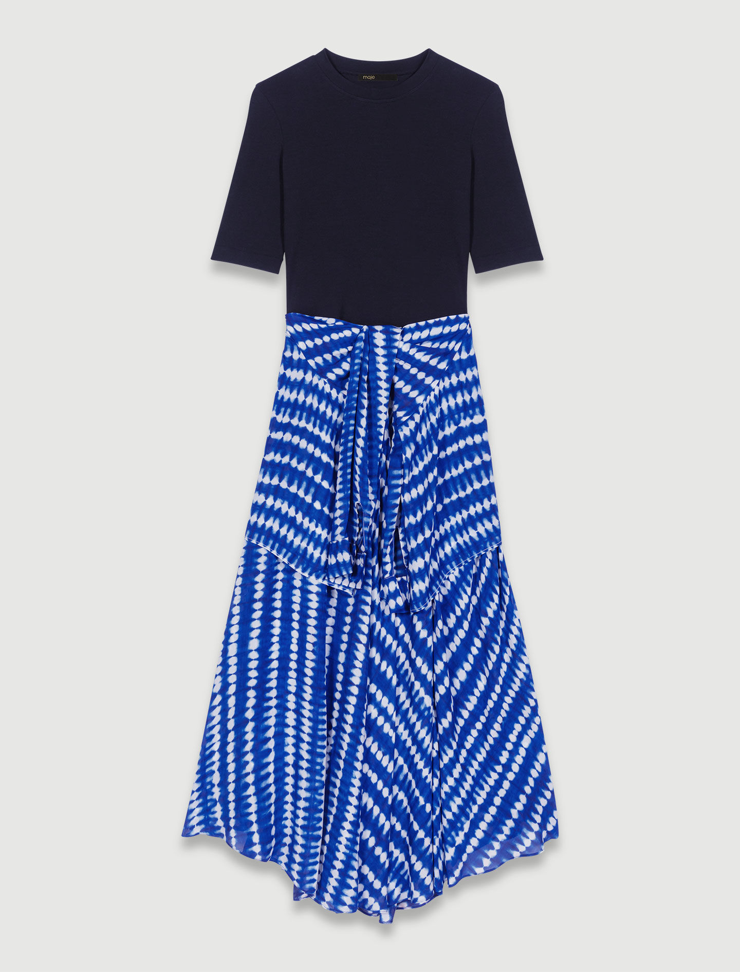 Lange jurk met 2-in-1 effect - tie-dye print, blauwe drop