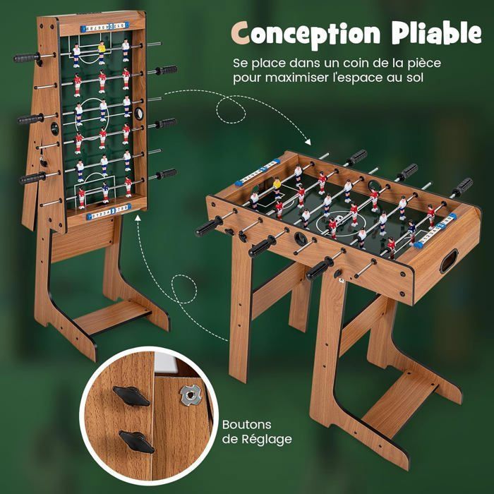 COSTWAY Folding Foosball Table 69 x 36 x 71 cm - Wooden - 18 Players - 2 Scoreboards, 2 Balls - Game Table for Adults/Children