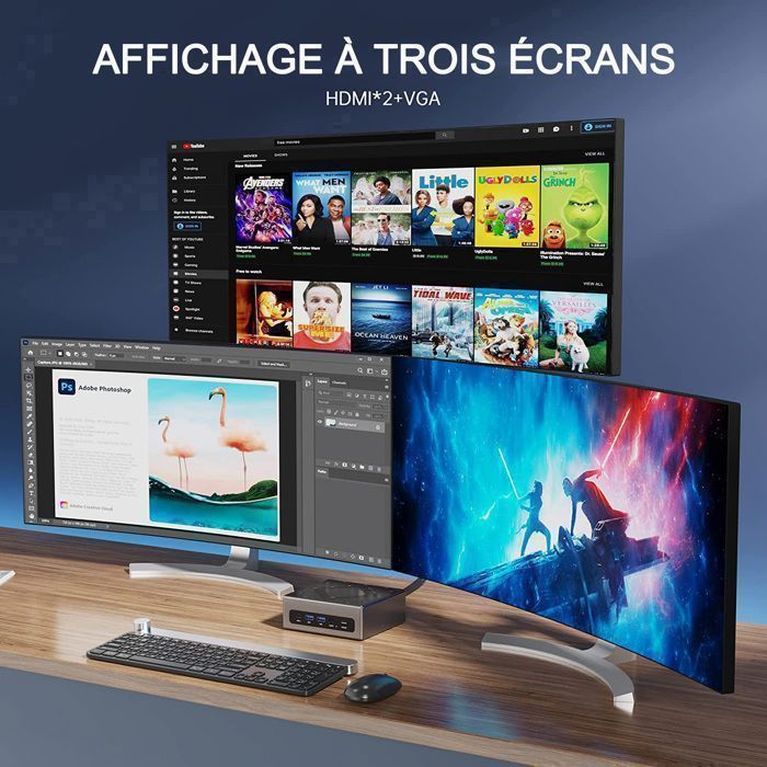 NiPoGi Mini PC, Intel Core i5-12600H (12C/16T, tot 4,5 GHz), 16 GB DDR4, 512 GB NVMe M.2 SSD, WiFi 6, 2 HDMI + VGA 4K UHD Triple Screen