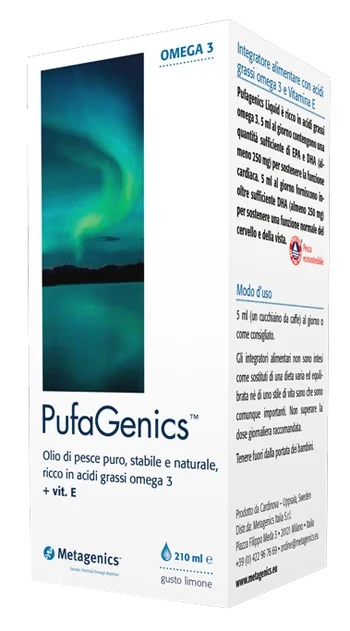 METAGENICS Pufagenics flüssiges Nahrungsergänzungsmittel Zitrone 210 ml Nahrungsergänzungsmittel mit Omega-3-Fettsäuren