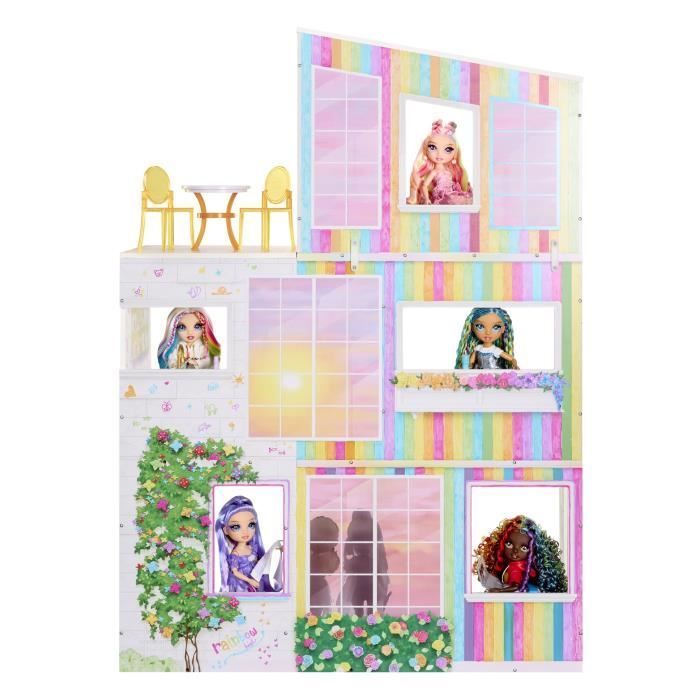 Regenboogkleurig speelhuis, poppenhuis met 3 verdiepingen, kleur de muren en vloeren met afwasbare stiften, houten huis