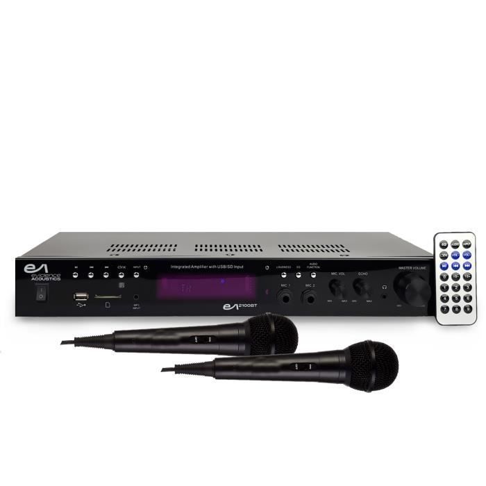 Hi-Fi Amplifier - Evidence Acoustics - EA-2100-BT - 2 x 50W - USB, SD, BT, FM - 2 Microphones included