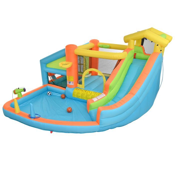 Château gonflable d'extérieur enfants,toboggan et panier de basket,Cuisine enfants,tissu Oxford, 360x350x210cm, âgés de 3 à 10 ans