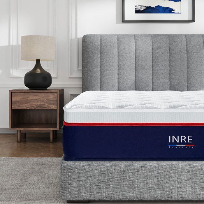 Matelas 160x200 cm INRE, 30 cm - Mémoire de Forme, Réversible, 7 Zones Ergonomiques, Tissu Écologique et Respirant, Confort Optimal