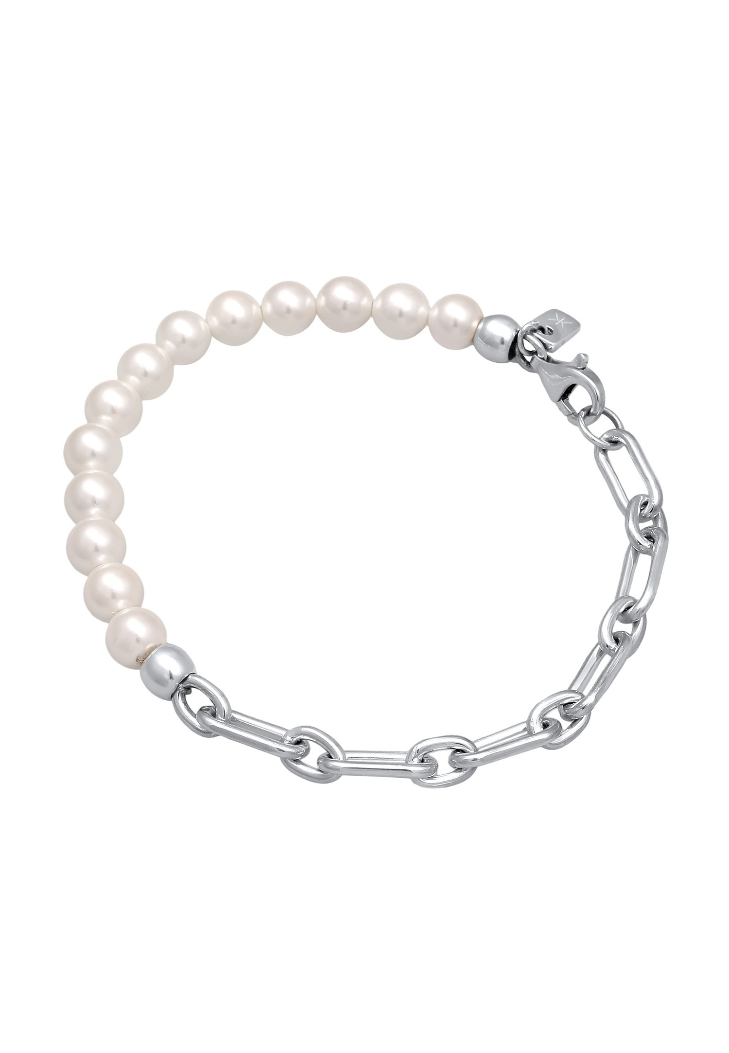 KUZZOI Bracelet Kuzzoi Hommes Chaîne à maillons Coquillage Noyau de Perles Blanc Argent Sterling 925 Festival 21 cm