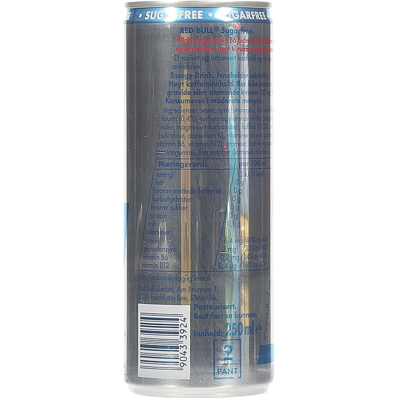 Red Bull 250 ml Énergie sans sucre