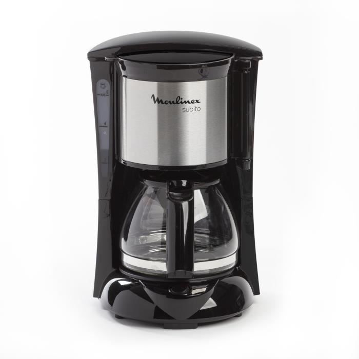 Machine à café filtre noire et inox Subito Mini de Moulinex, maintien au chaud pendant 30 minutes et arrêt automatique