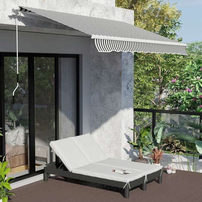 Bain de soleil - Outsunny - transat 2 places grand confort dossier inclinable matelas - résine tressée - noir