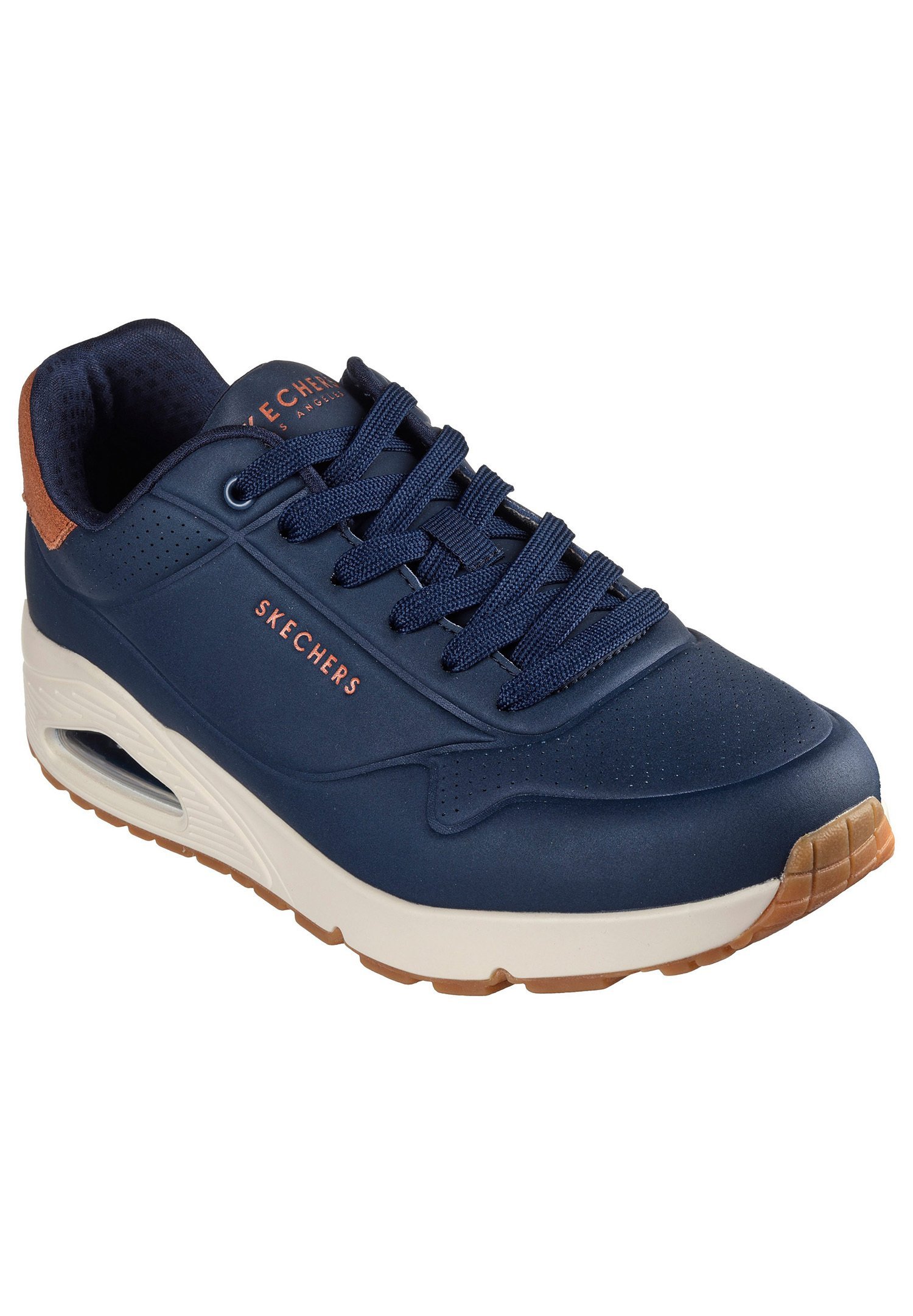 Skechers UNO - Sneakers - marineblauw durabuck / kastanjebruin suède / mesh afwerking