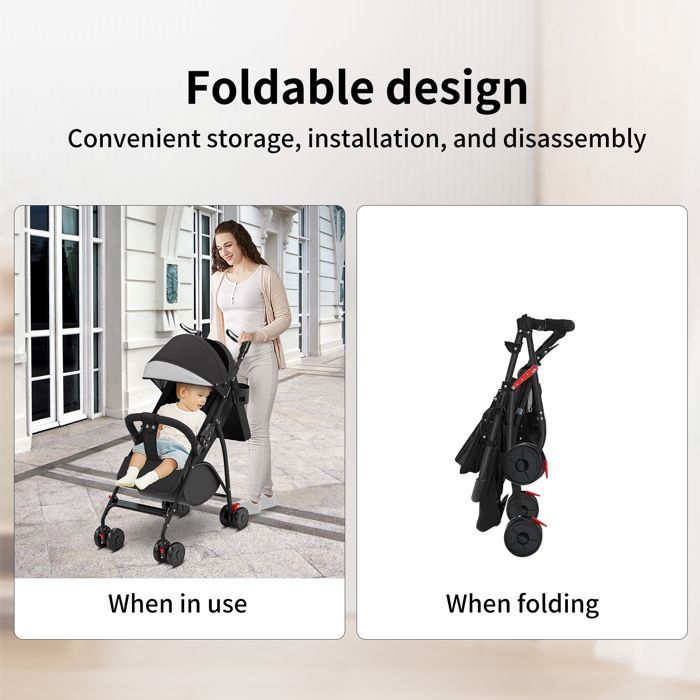 Cochecito de bebé para niño - MIPAN - Ultraligero - Plegable y reclinable desde el nacimiento hasta los 25 kg - Negro